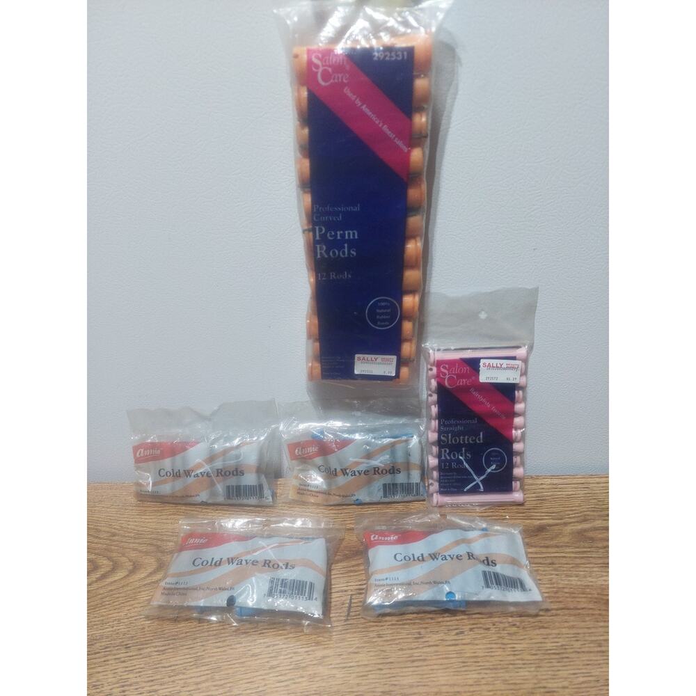 Salon Care + Annie Perm Rods 6 Sealed Bags Of 12 Total Of 72, 3 Different Sizes